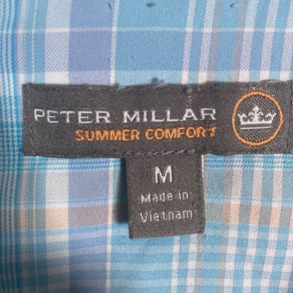 Peter Millar Mens Summer Comfort Plaid Shirt Long Sleeve Size Medium Light Blue - Picture 2 of 7